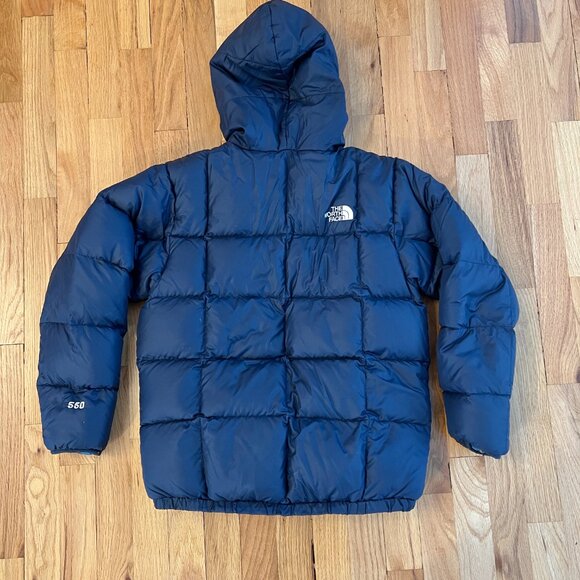 North Face Boy's Navy Blue Reversible Hooded Down Jacket Size L (12) - Picture 2 of 4